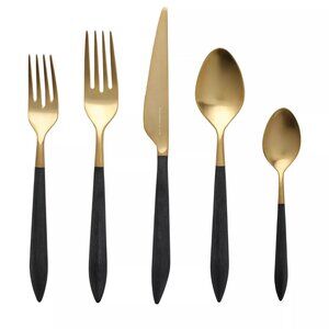VIETRI Ares Oro & Black 20 Piece Flatware Setting NEW